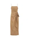 Msgm Kotted Waist Flamed Slip Dress In Beige