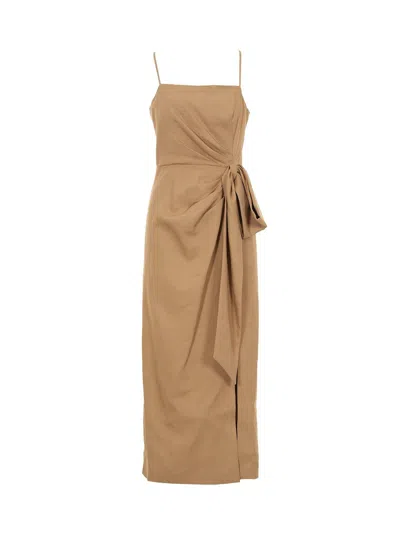 Msgm Kotted Waist Flamed Slip Dress In Beige