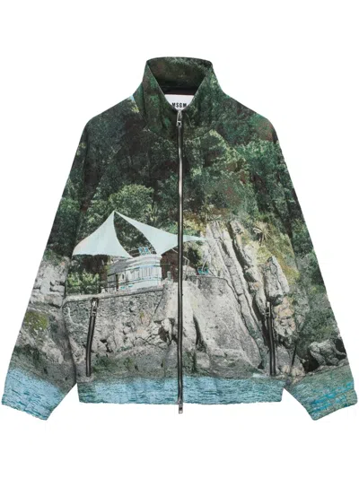 Msgm La Vedetta-print Jacket In Green