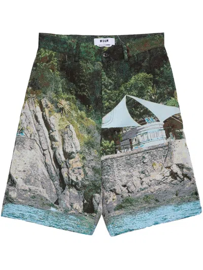 Msgm La Vedetta-print Shorts In Multicolour