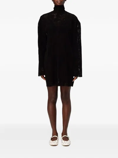Msgm Lace Bow-detail Mini Dress In Black