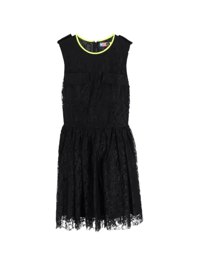 Pre-owned Msgm Lace-detail Skater Mini Dress In Black