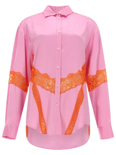 Msgm Lace Insert Shirt In Pink