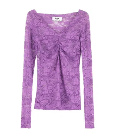 Msgm Lace Longsleeved Top In Purple