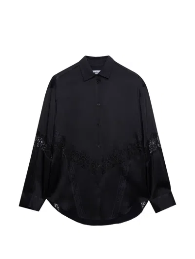 Msgm Lace-panel Shirt In Black