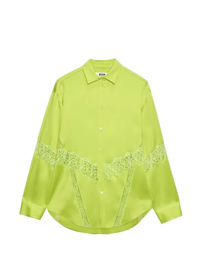 Msgm Lace Panel Shirt In Green
