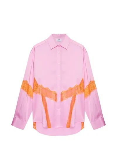Msgm Lace Panel Shirt In Pink