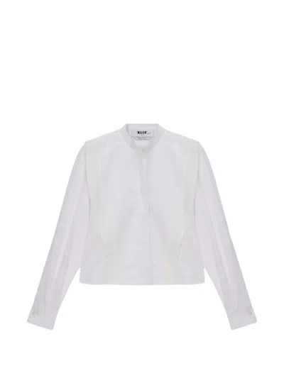 Msgm Lace Panel Shirt In White