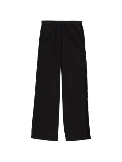 Msgm Wide Leg Trousers Lace Side Panels In Black