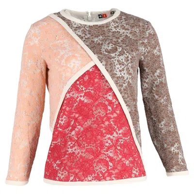 Msgm Lace Patchwork Long Sleeve T-shirt In Multicolor Polyamide
