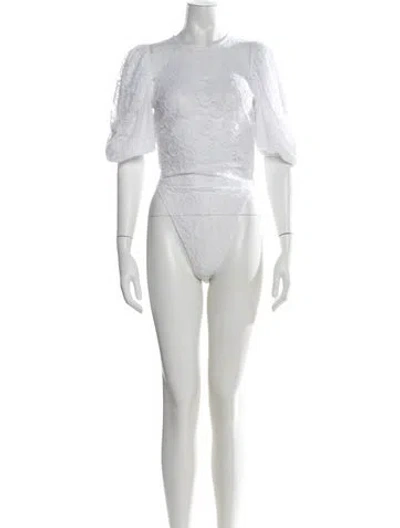 Pre-owned Msgm Lace Pattern Crew Neck Bodysuit In White