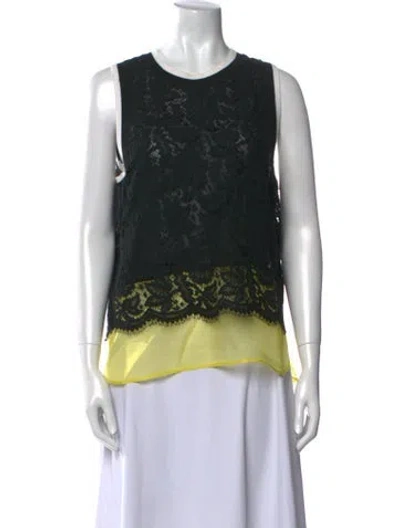 Pre-owned Msgm Lace Pattern Crew Neck Top In Black
