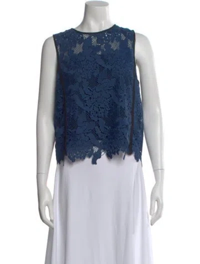 Pre-owned Msgm Lace Pattern Crew Neck Top In Blue