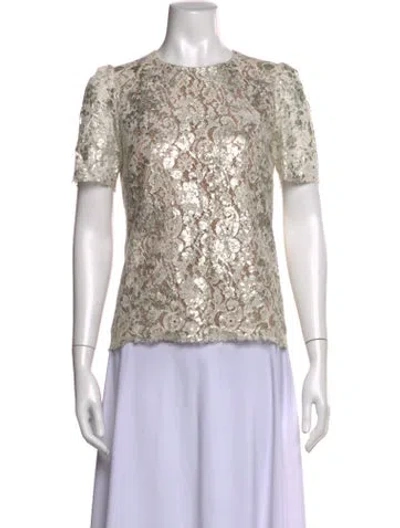 Pre-owned Msgm Lace Pattern Crew Neck Top In Neutrals