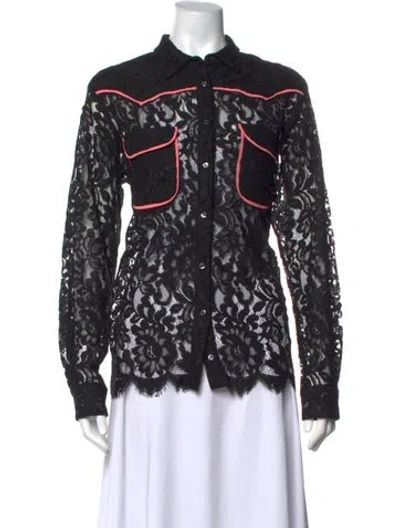 Pre-owned Msgm Lace Pattern Long Sleeve Button-up Top In Black