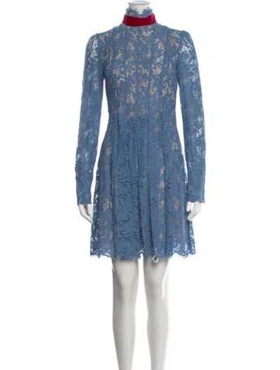 Pre-owned Msgm Lace Pattern Mini Dress In Blue