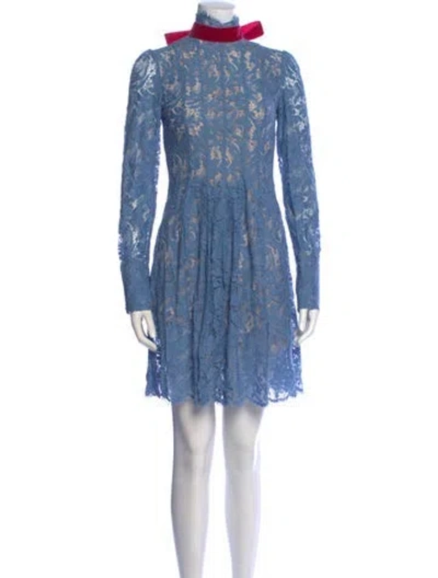 Pre-owned Msgm Lace Pattern Mini Dress In Blue