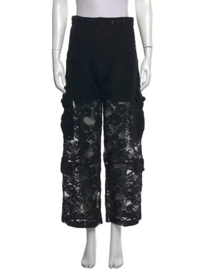 Pre-owned Msgm Lace Pattern Wide Leg Pants In Black