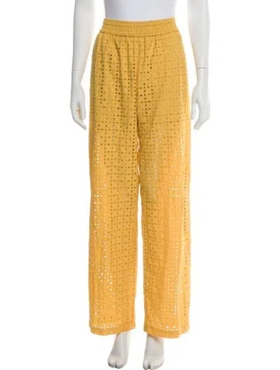 Pre-owned Msgm Lace Pattern Wide Leg Pants In Yellow
