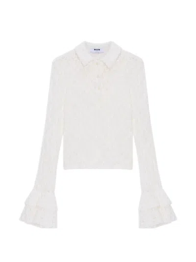 Msgm Lace Polo Top In Neutral