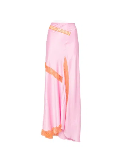 Msgm Lace Slit Skirt In Pink