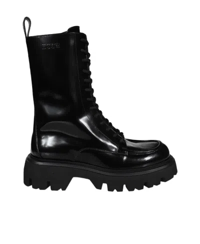 Msgm Lace-up Ankle-high Boots In Black
