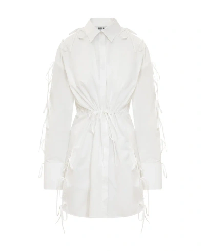 Msgm Lace-up Detailed Shirt Dress In White
