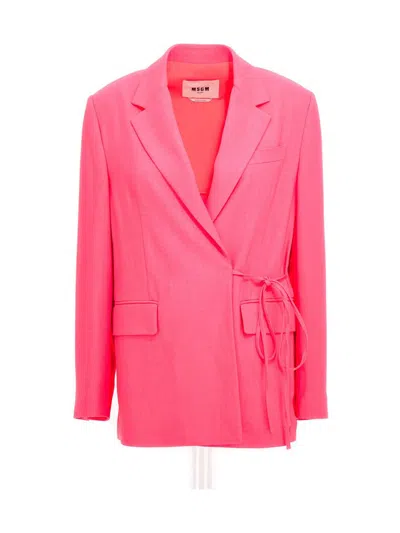 Msgm Lace-up Jacket In Hot Pink