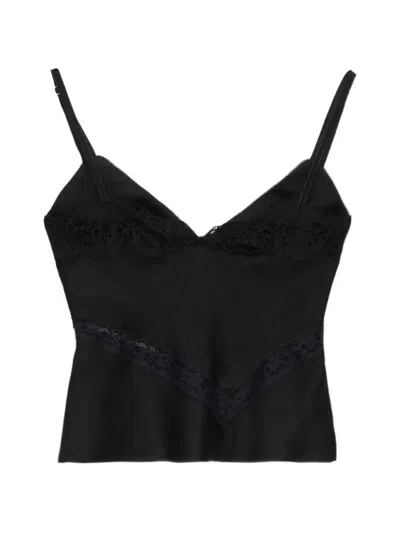 Msgm Lace V-neck Tank Top In Black