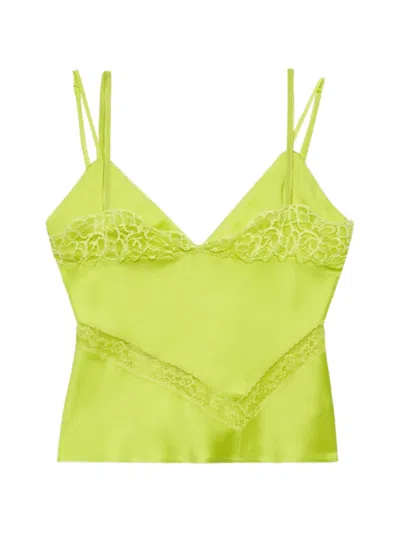 Msgm Lace V-neck Tank Top In Green
