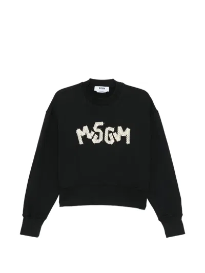 Msgm Lace-logo Sweatshirt In Black