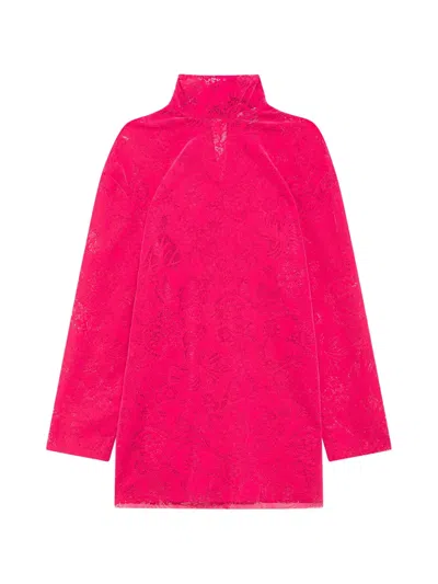 Msgm Lace-patterned Bow-detail Mini Dress In Pink