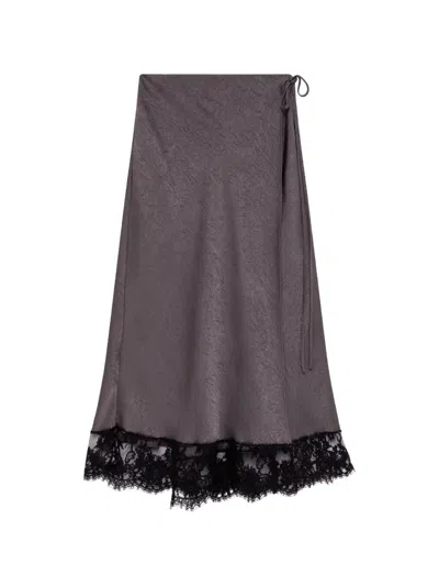 Msgm Lace-trim Wrap Midi Skirt In Gray