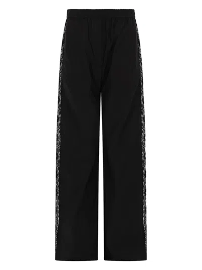 Msgm Lace-trimmed Cotton Trousers In Black