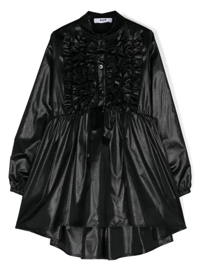Msgm Kids' Lamé Ruffled Mini Dress In Black