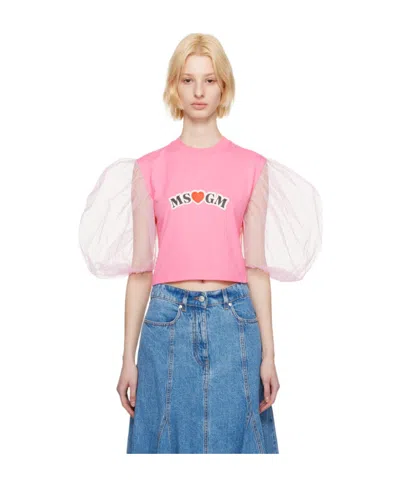 Msgm Lantern Sleeve T-shirt In Blue