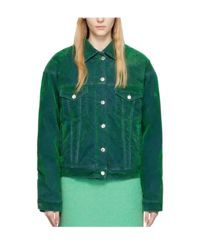 Msgm Lapel Long-sleeved Denim Jacket In Green