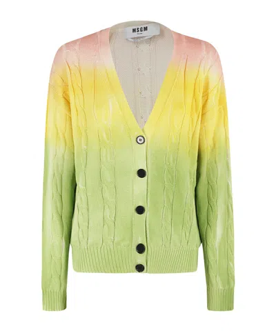 Msgm Cable Knit Gradient Cardigan In Green