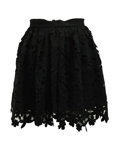 Msgm Laser Cut Floral Skirt In Black Polyamide