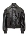 Msgm Lauren Ralph Lauren Black Leather Jacket With Front Pockets In Black