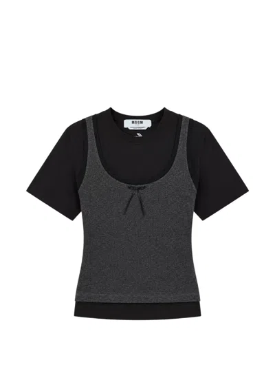 Msgm Layered Bow-detail T-shirt In Black