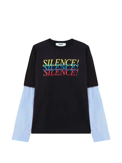 Msgm Layered Slogan-print T-shirt In Black