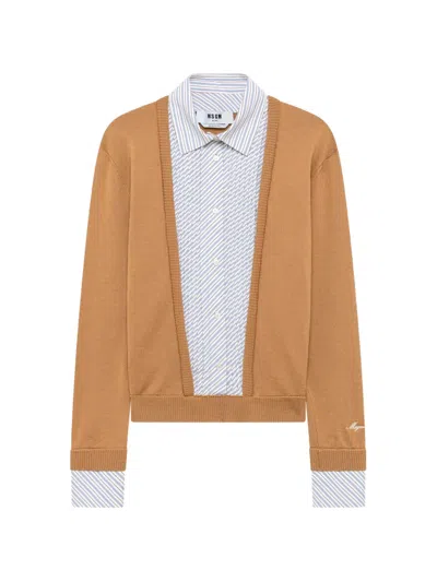 Msgm Layered-effect Cardigan In Brown