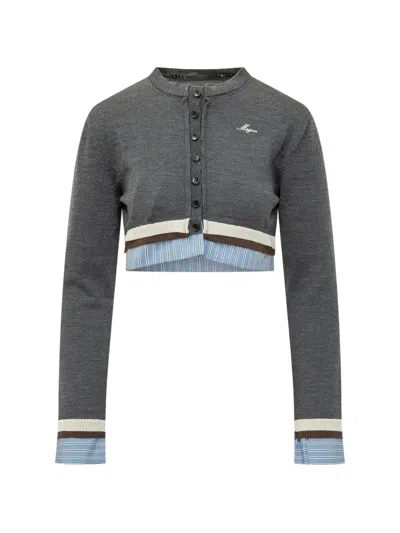 Msgm Layered-effect Cropped Cardigan In Gray