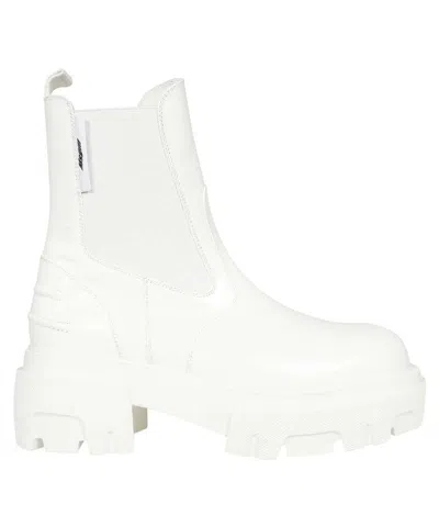 Msgm Leather Ankle Boots In White
