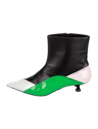 Pre-owned Msgm Leather Colorblock Pattern Boots In Black