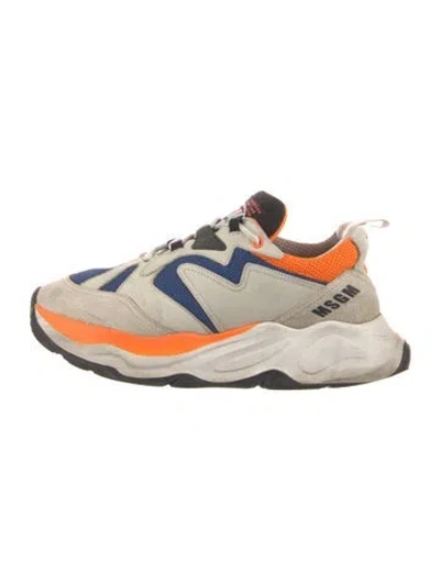 Pre-owned Msgm Leather Colorblock Pattern Chunky Sneakers In Multicolor