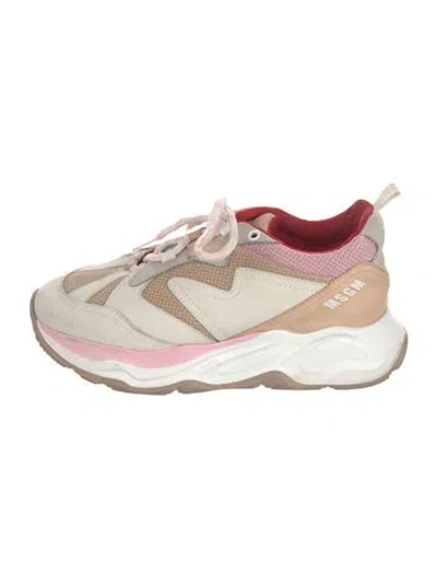 Pre-owned Msgm Leather Colorblock Pattern Chunky Sneakers In Neutral