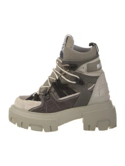 Pre-owned Msgm Leather Colorblock Pattern Hiking Boots In Neutral