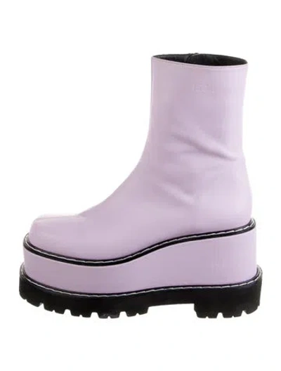 Pre-owned Msgm Leather Combat Boots In Purple